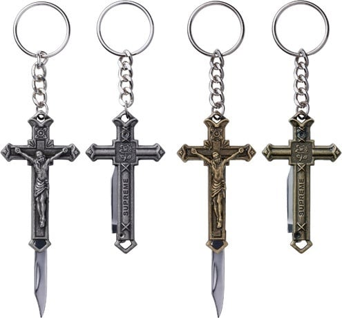 Crucifix Folding Knife Keychain